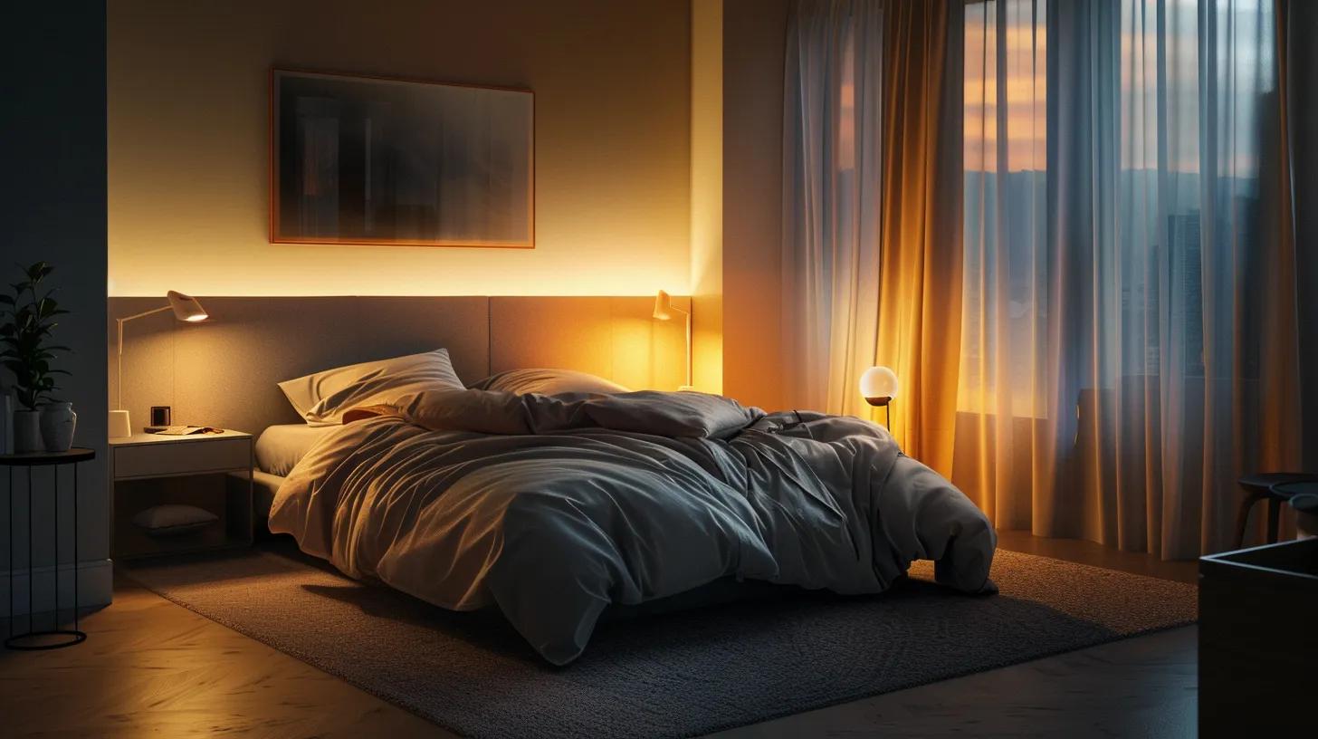 a sleek, modern bedroom showcases a pcm cooling comforter elegantly draped across a stylish bed, illuminated by soft, ambient lighting that highlights the comforter's unique cooling technology.