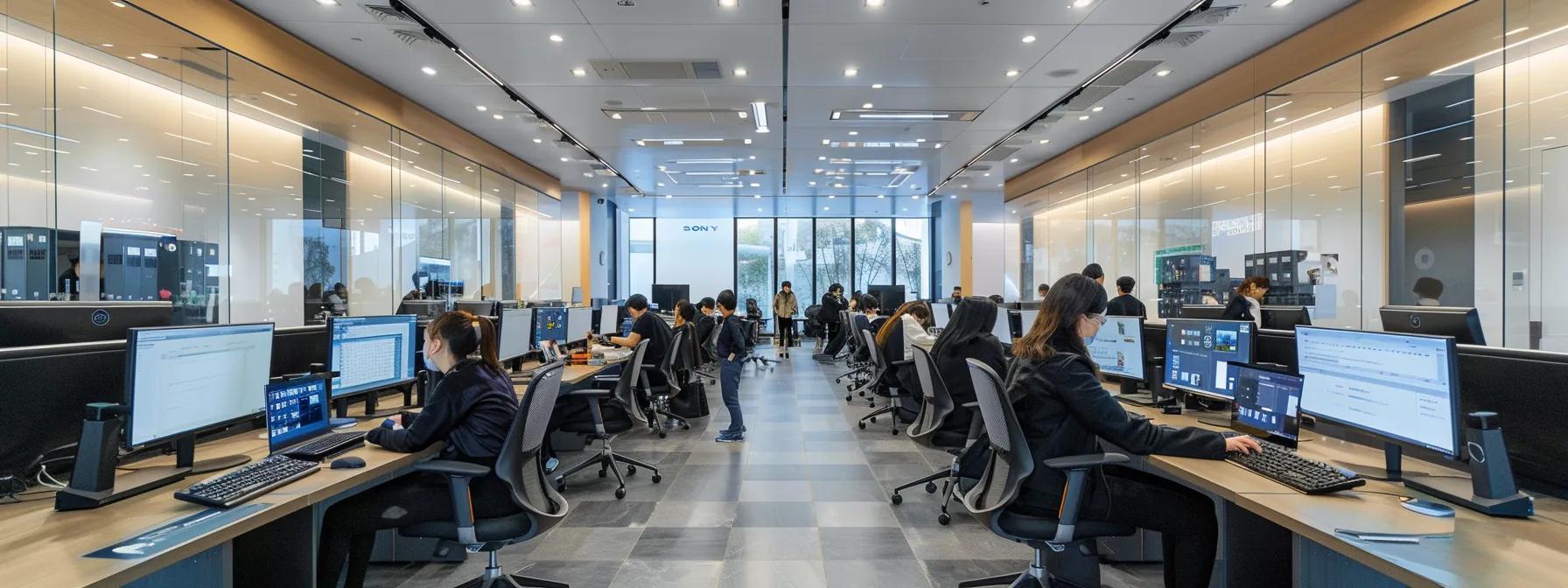 a sleek, modern customer service center bustling with attentive staff engaging with clients at high-tech workstations, showcasing an environment of professionalism and efficiency in transportation support. a sleek, modern customer service center bustling with attentive staff engaging with clients at high-tech workstations, showcasing an environment of professionalism and efficiency in transportation support.