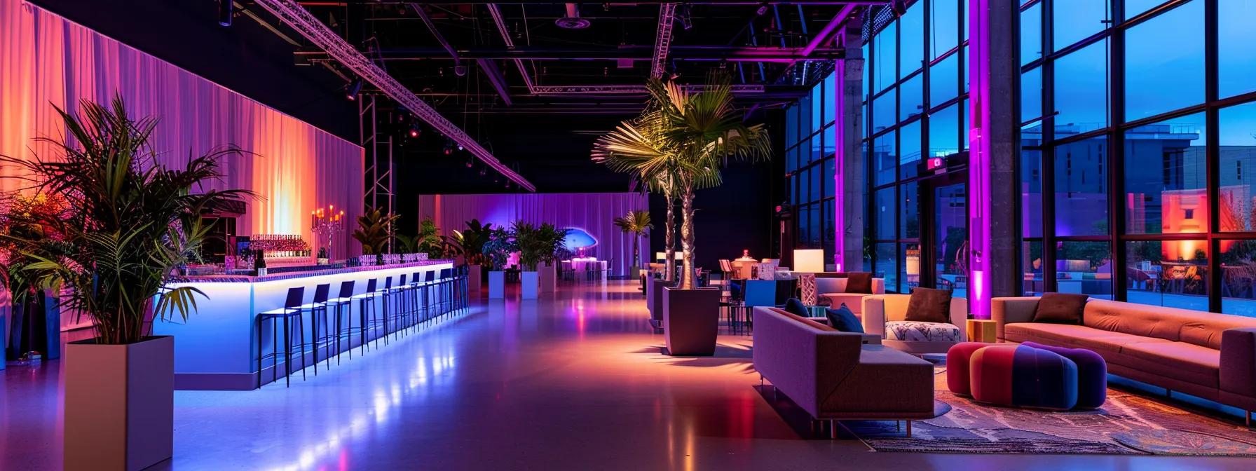 a sleek, modern event space in laval, filled with elegant decor, showcases a spacious arrangement ready for a vibrant celebration, complete with stylish lighting and a welcoming atmosphere that emphasizes the excitement of securing the perfect party date.