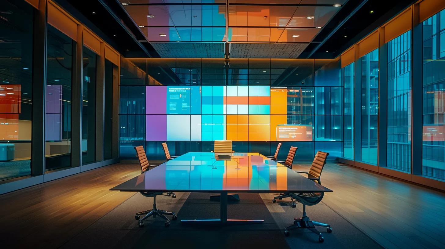 a sleek, modern office environment features a large digital screen displaying a side-by-side comparison of ibutamoren and alternative growth hormone strategies, illuminated by vibrant, focused lighting that emphasises the clarity and engagement of a professional discussion.