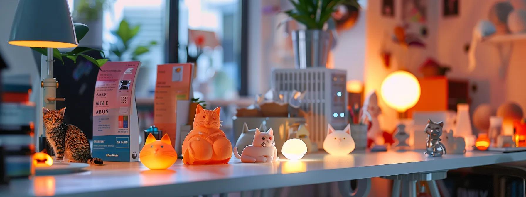 a sleek, modern workspace featuring various cat laser toys made from different materials, each distinctly labeled with their cleaning methods displayed on vibrant infographics, illuminated by soft overhead lighting to emphasize the textures and details of the toys. a sleek, modern workspace featuring various cat laser toys made from different materials, each distinctly labeled with their cleaning methods displayed on vibrant infographics, illuminated by soft overhead lighting to emphasize the textures and details of the toys.