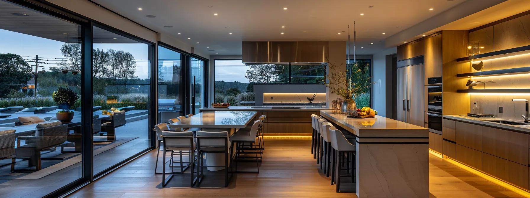 a sophisticated, state-of-the-art kitchen showcases sleek, elegant cabinetry and stylish fixtures, bathed in soft, ambient lighting that highlights the harmonious blend of modern aesthetics and functionality, ideal for discerning homeowners considering a luxury upgrade.