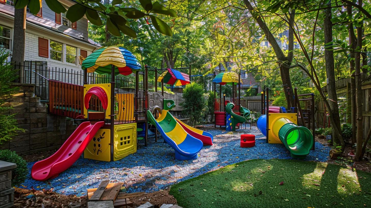 a vibrant backyard play area in atlanta features secure, colorful play structures surrounded by soft, shock-absorbing surfaces and well-defined safety barriers, all designed to ensure both fun and peace of mind for parents. a vibrant backyard play area in atlanta features secure, colorful play structures surrounded by soft, shock-absorbing surfaces and well-defined safety barriers, all designed to ensure both fun and peace of mind for parents.
