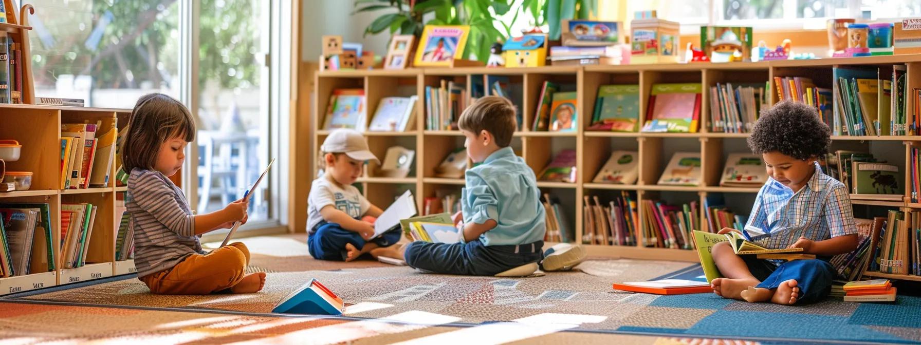 a vibrant classroom setting showcases young children enthusiastically engaging with colorful storytelling materials, surrounded by shelves filled with books, emphasizing the joy of early literacy development and the routine of building a love for reading. a vibrant classroom setting showcases young children enthusiastically engaging with colorful storytelling materials, surrounded by shelves filled with books, emphasizing the joy of early literacy development and the routine of building a love for reading.