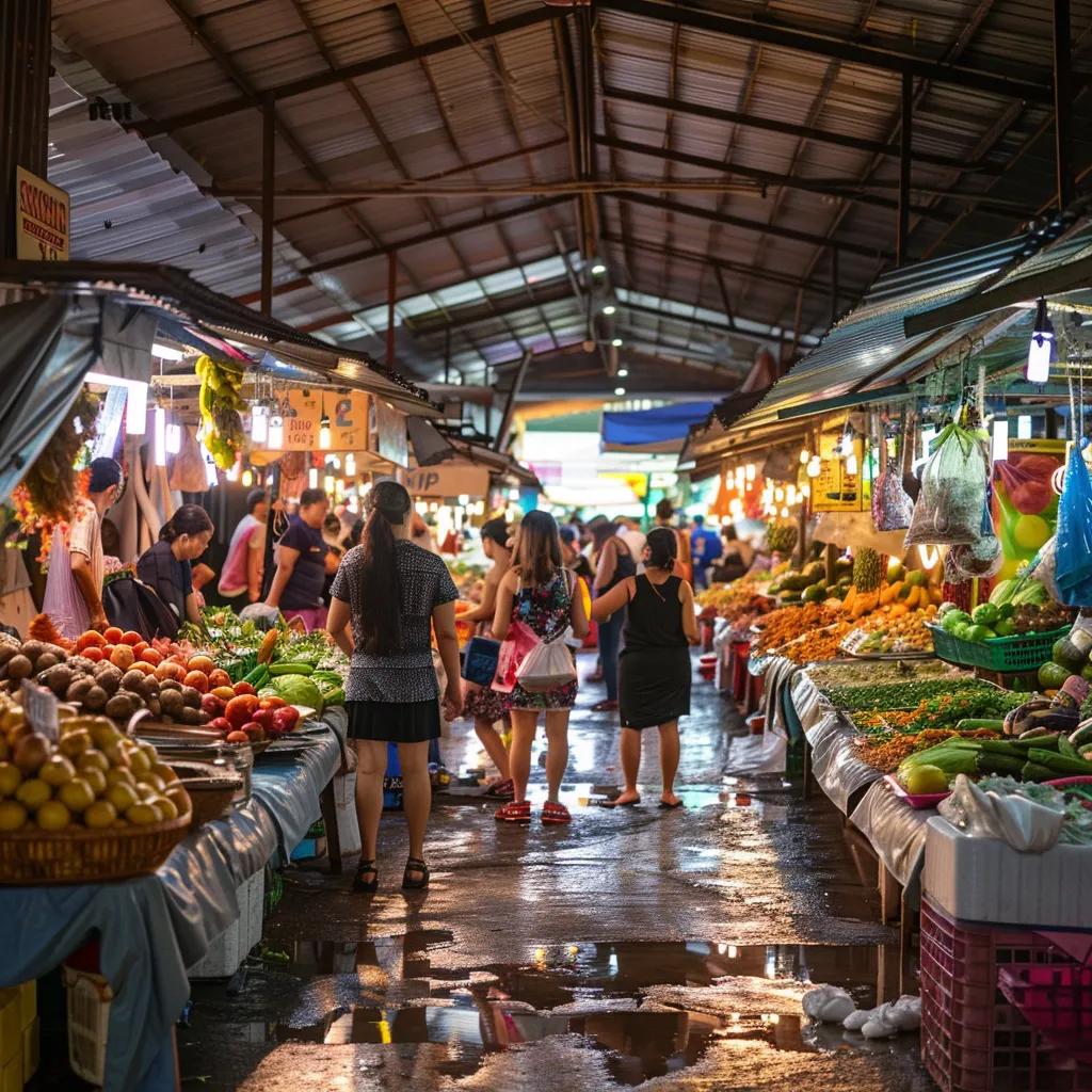 a vibrant community market bustling with people engaging over fresh produce stalls, showcasing the dynamic interaction between local farmers and residents amidst colorful signs and cheerful decorations. a vibrant community market bustling with people engaging over fresh produce stalls, showcasing the dynamic interaction between local farmers and residents amidst colorful signs and cheerful decorations.