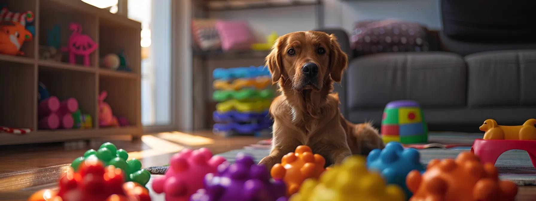 a vibrant indoor play area features a variety of colorful dog puzzle toys arranged thoughtfully around a cheerful dog eagerly engaging with them, highlighting the importance of maintaining your pet's interest and mental stimulation through diverse play. a vibrant indoor play area features a variety of colorful dog puzzle toys arranged thoughtfully around a cheerful dog eagerly engaging with them, highlighting the importance of maintaining your pet's interest and mental stimulation through diverse play.