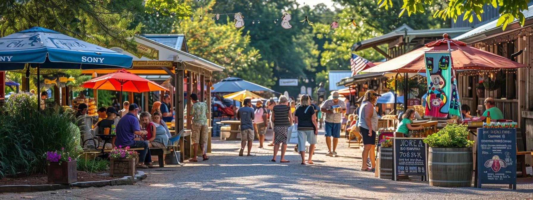 a vibrant, inviting scene depicting the lively atmosphere of blue ridge, georgia's mercier orchards, filled with families enjoying homemade treats under colorful banners, emphasizing the blend of heritage and adventure in a bustling, family-friendly outdoor market setting. a vibrant, inviting scene depicting the lively atmosphere of blue ridge, georgia's mercier orchards, filled with families enjoying homemade treats under colorful banners, emphasizing the blend of heritage and adventure in a bustling, family-friendly outdoor market setting.