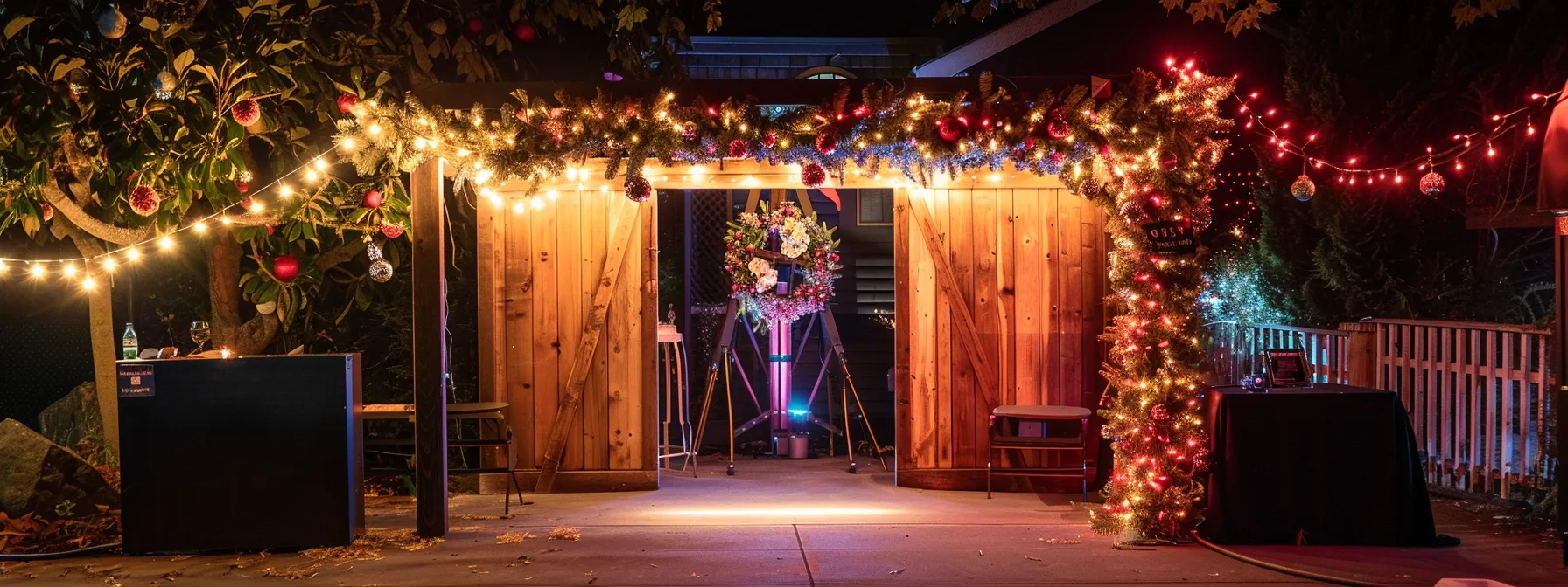 a vibrant photo booth adorned with seasonal decorations on whidbey island, glowing softly under warm, ambient lighting, invites guests to engage joyfully in a memorable corporate event experience. a vibrant photo booth adorned with seasonal decorations on whidbey island, glowing softly under warm, ambient lighting, invites guests to engage joyfully in a memorable corporate event experience.
