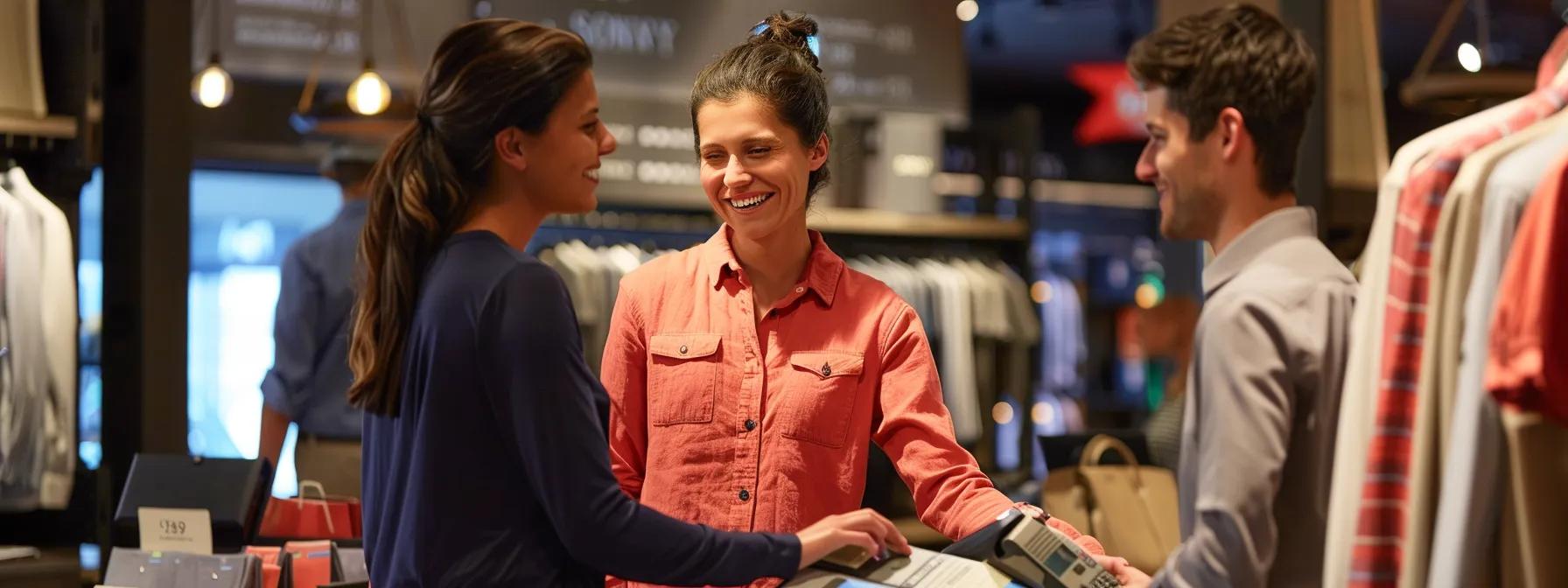 a vibrant, well-organized apparel retail store showcases attentive store associates and a smiling manager engaging warmly with satisfied customers, illustrating the efficiency and connectivity brought by rfid technology in enhancing retail operations. a vibrant, well-organized apparel retail store showcases attentive store associates and a smiling manager engaging warmly with satisfied customers, illustrating the efficiency and connectivity brought by rfid technology in enhancing retail operations.