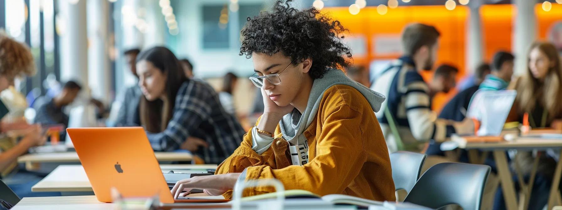a visually dynamic urban office scene showcases a diverse group of students engaging with digital devices, surrounded by vibrant screens displaying local seo metrics and interactive learning platforms, emphasizing the essential role of online presence in education.