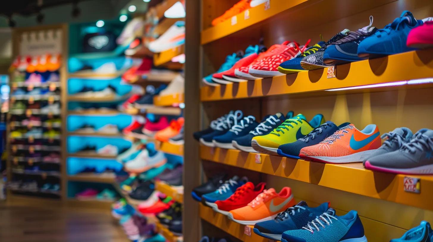 a well-organized children's shoe store showcases an array of colorful, stylish shoes on sleek displays, inviting parents to find the perfect fit for their growing child's feet.