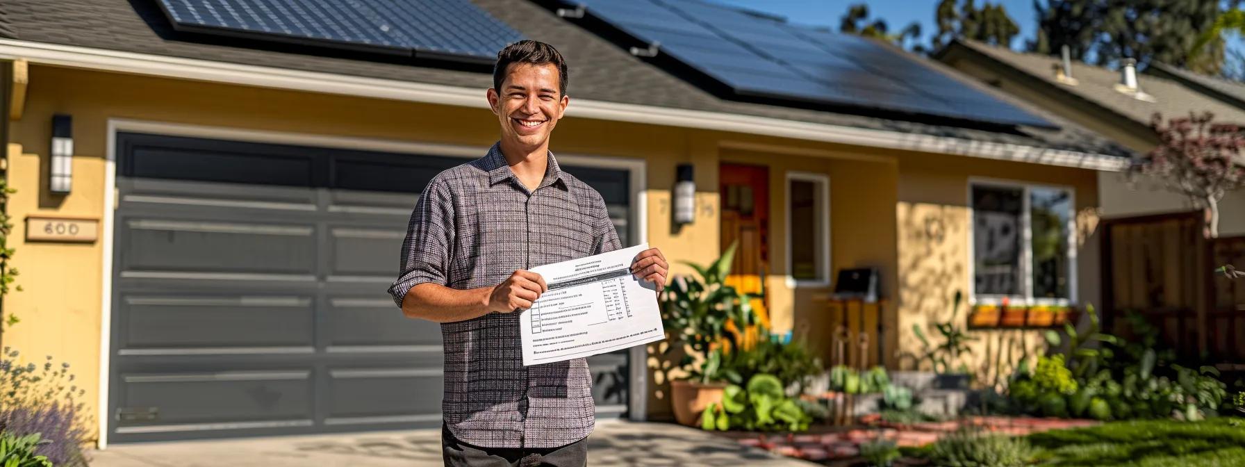 capturing a homeowner proudly displaying their completed irs form 5695, surrounded by proof of solar installation and renewable energy certificates, highlighting their successful application for solar energy tax credits. capturing a homeowner proudly displaying their completed irs form 5695, surrounded by proof of solar installation and renewable energy certificates, highlighting their successful application for solar energy tax credits.