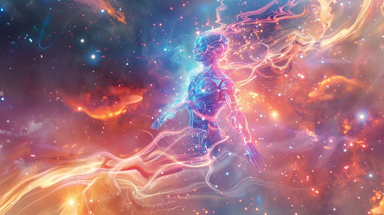 create a striking image of a sophisticated ai robot, floating gracefully in a futuristic space environment, surrounded by swirling data streams and ethereal light particles against a backdrop of vibrant stars and nebulae, highlighting its advanced capabilities in understanding user intent and context in search technology. create a striking image of a sophisticated ai robot, floating gracefully in a futuristic space environment, surrounded by swirling data streams and ethereal light particles against a backdrop of vibrant stars and nebulae, highlighting its advanced capabilities in understanding user intent and context in search technology.