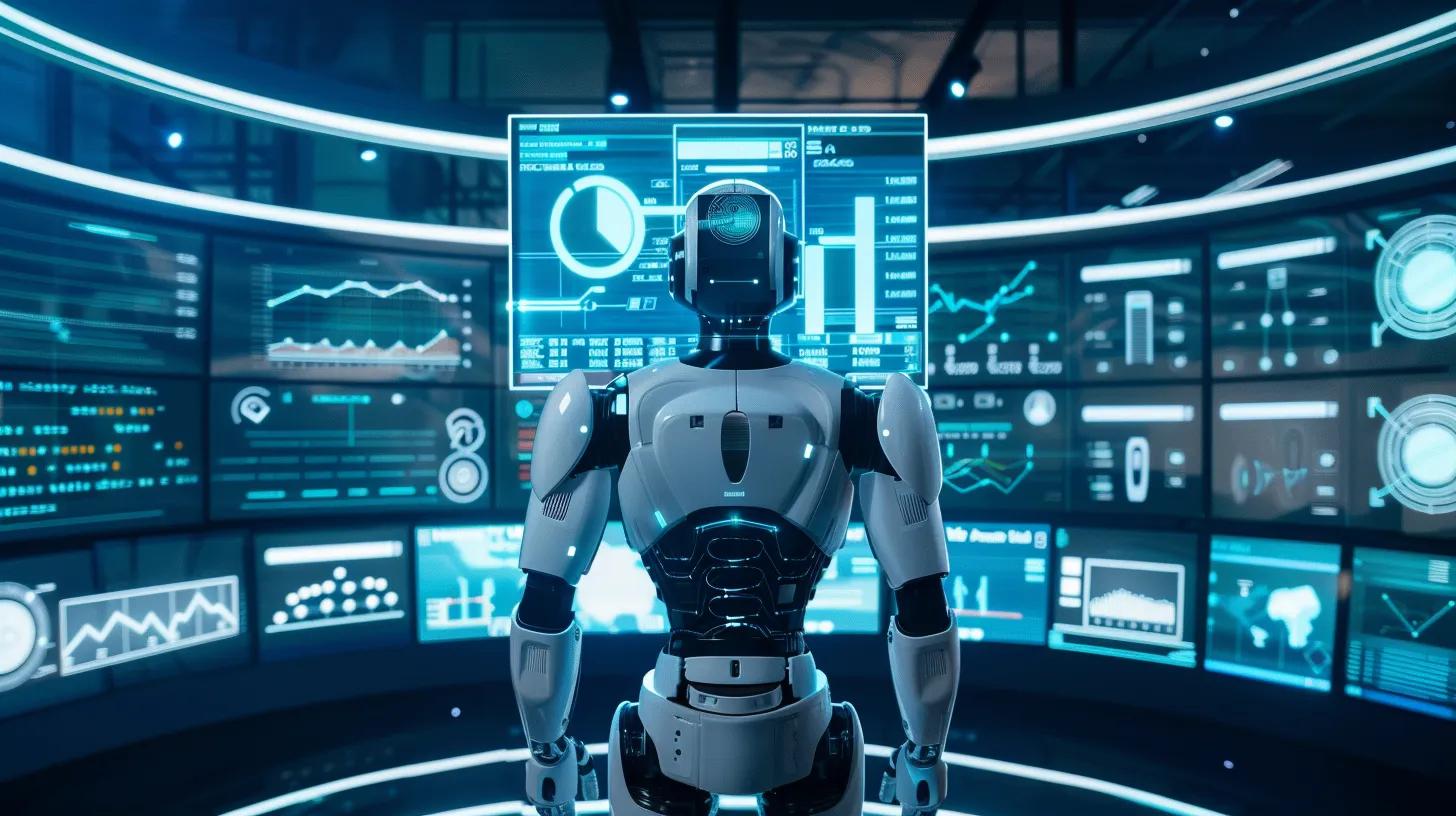 create a visually striking image of a sleek ai robot analyzing a holographic display of an seo website audit in a high-tech office environment, with vibrant screens showcasing data visualizations and metrics, illuminated by soft blue and white lighting, capturing the essence of advanced technology in digital marketing. create a visually striking image of a sleek ai robot analyzing a holographic display of an seo website audit in a high-tech office environment, with vibrant screens showcasing data visualizations and metrics, illuminated by soft blue and white lighting, capturing the essence of advanced technology in digital marketing.