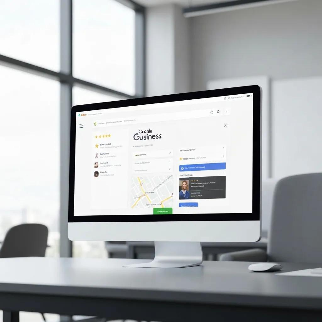 Optimised Google Business Profile on a computer screen, showcasing local visibility strategies and features for enhancing local SEO engagement.