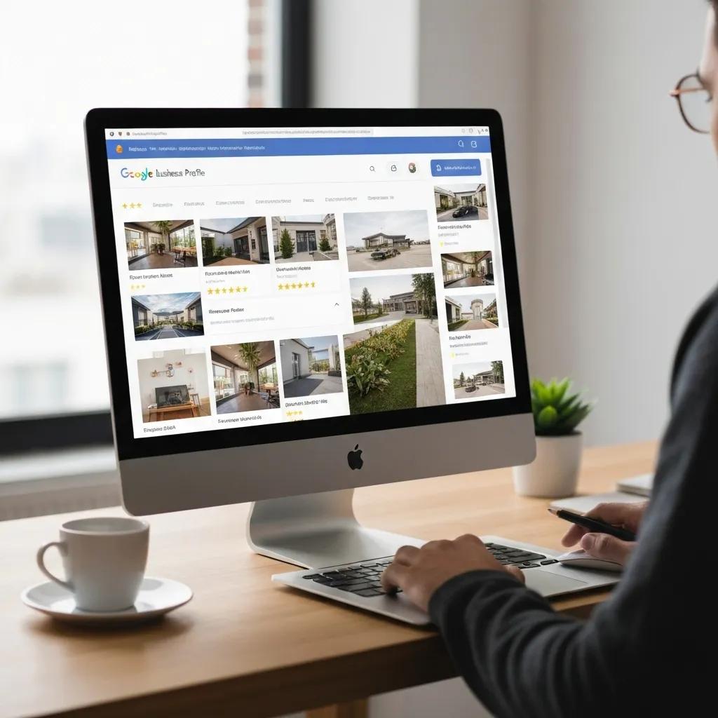 A detailed view of an optimised Google Business Profile on a laptop screen, underscoring its importance for local SEO A detailed view of an optimised Google Business Profile on a laptop screen, underscoring its importance for local SEO