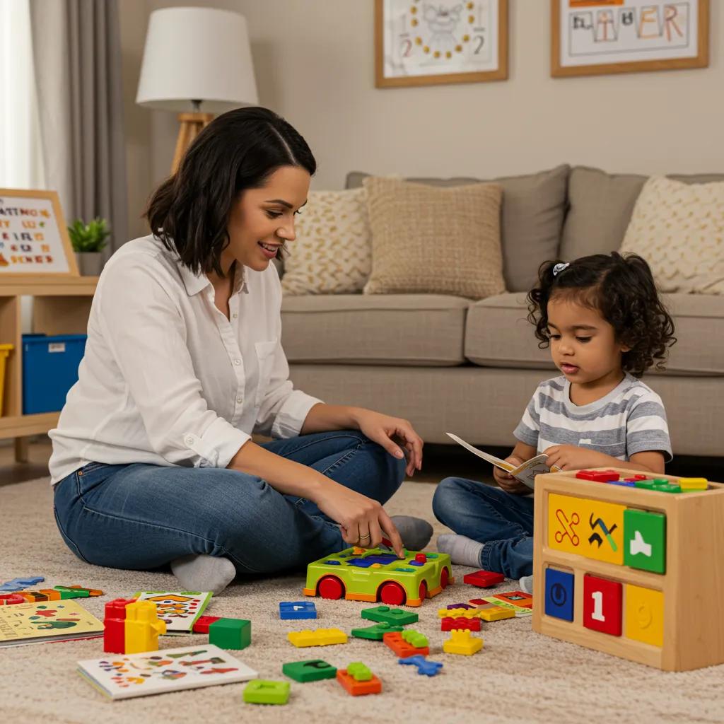 Parent and child engaging in a playful learning activity at home, emphasizing home-school connections for early learners