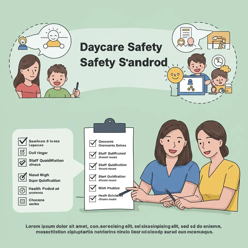 Parent reviewing daycare safety standards checklist with a provider