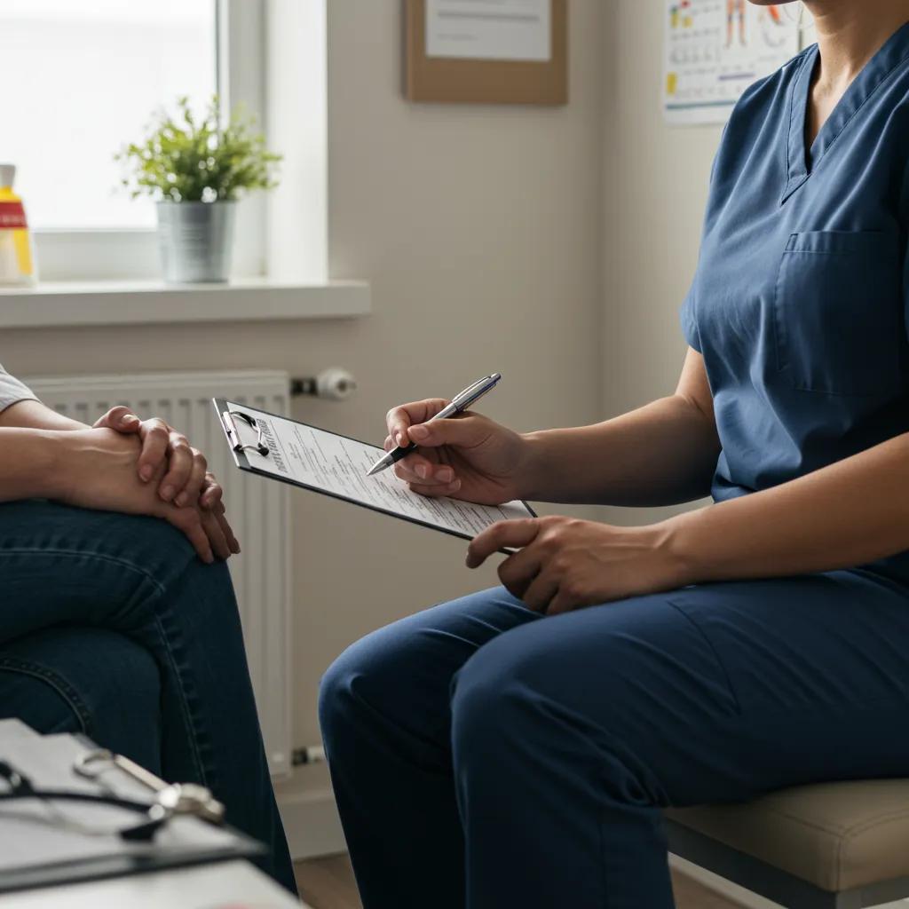 Patient discussing Mounjaro side effects with a healthcare professional in a comfortable office setting