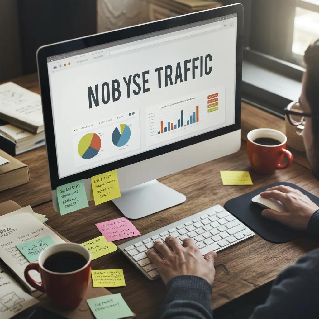 Person analyzing website traffic data in a modern office setting