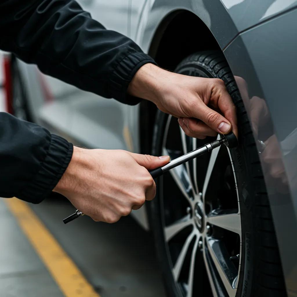 An individual performing a vehicle safety inspection, highlighting the importance of maintenance for new drivers