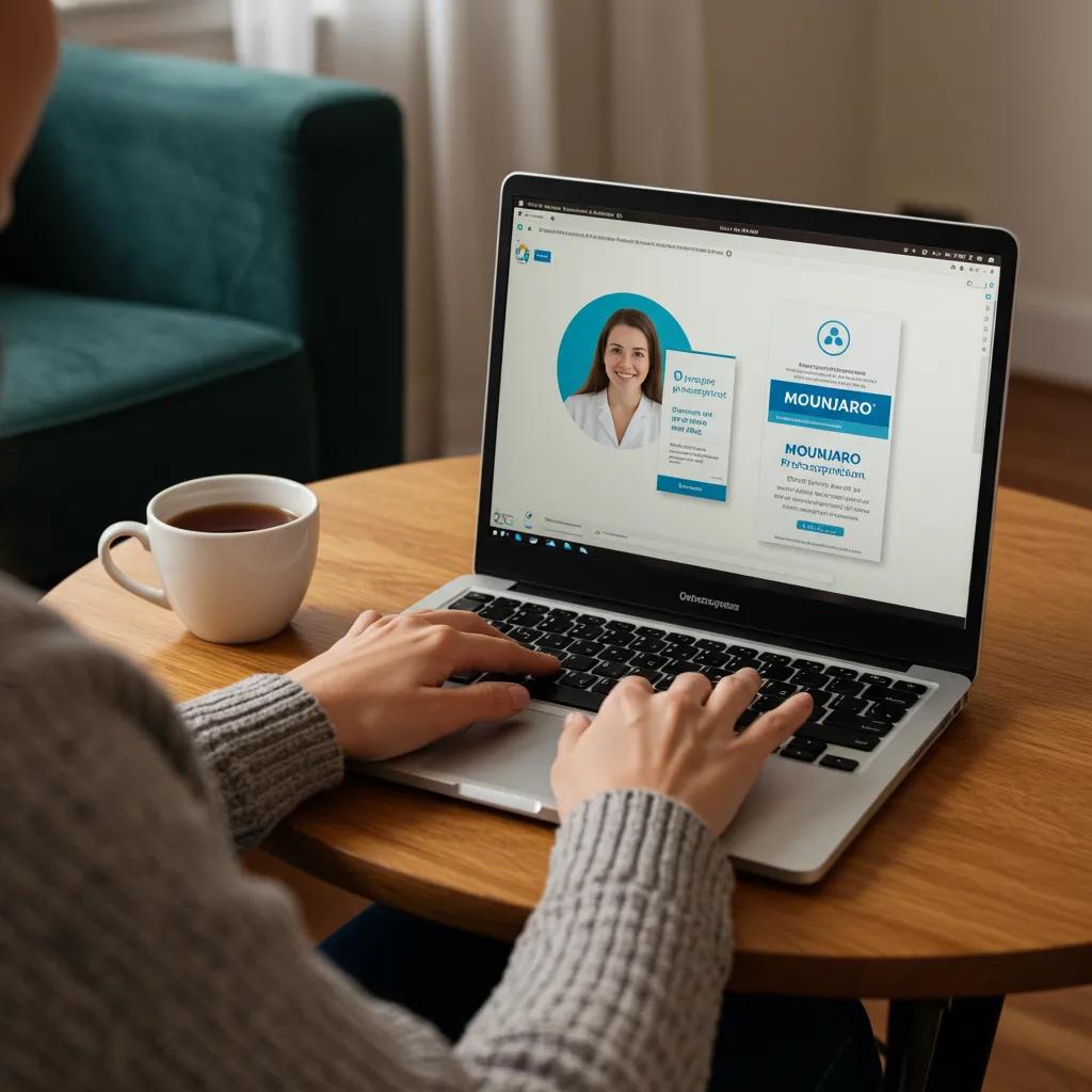 Person consulting with a doctor online for a Mounjaro prescription, emphasizing telehealth convenience
