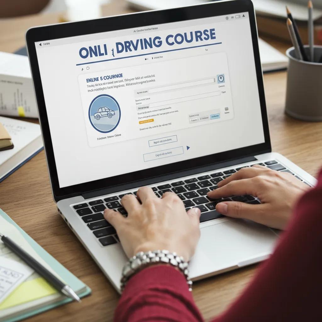 Individual registering for an online driving course on a laptop, emphasizing the ease of the registration process