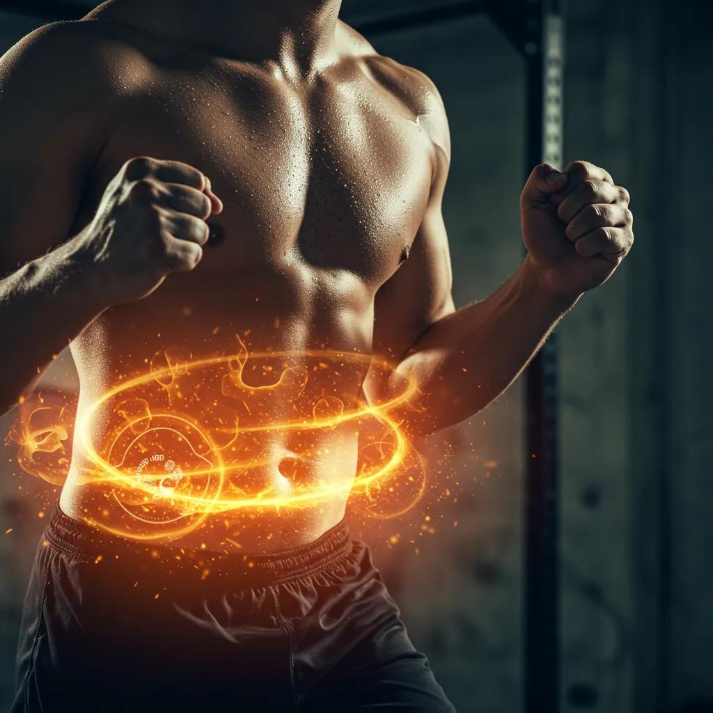 Person exercising with visual elements representing thermogenesis, highlighting the connection between exercise and fat burning
