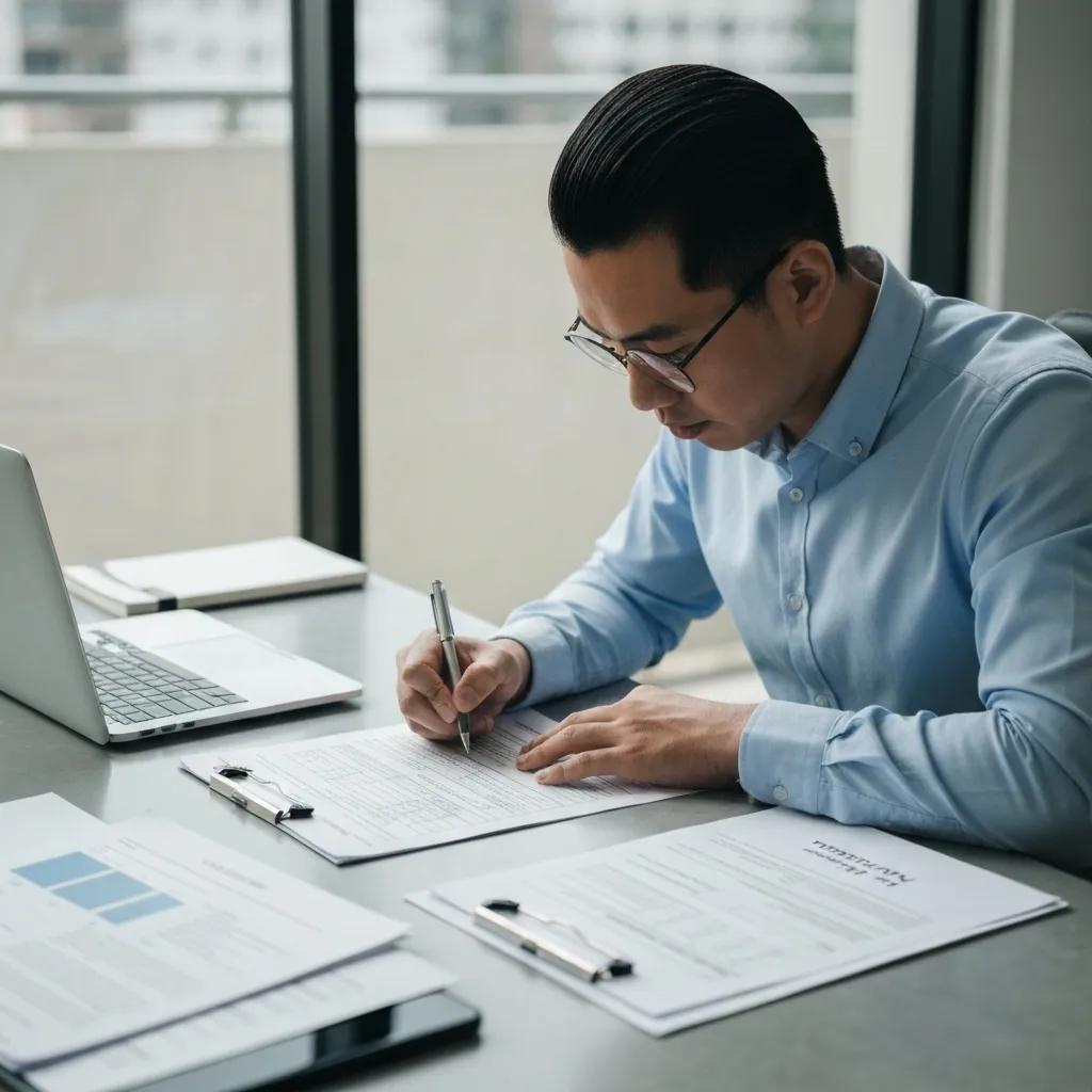 Person filling out a loan application form, illustrating the requirements for applying for a loan Person filling out a loan application form, illustrating the requirements for applying for a loan