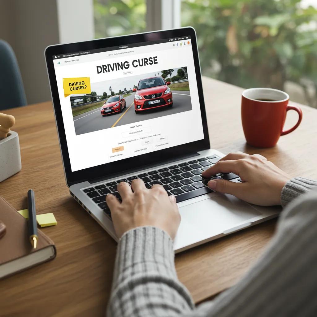 A person signing up for a 5-hour pre-licensing driving course using a laptop at home.