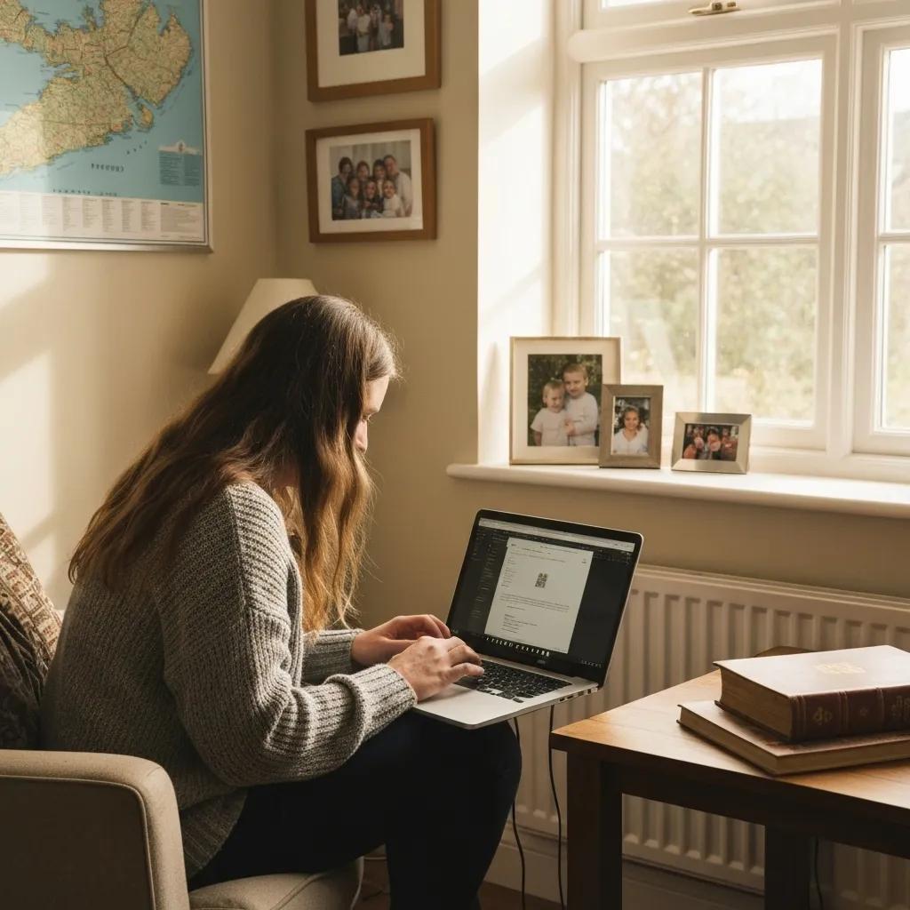 A person using a laptop to trace someone in a comfortable home environment
