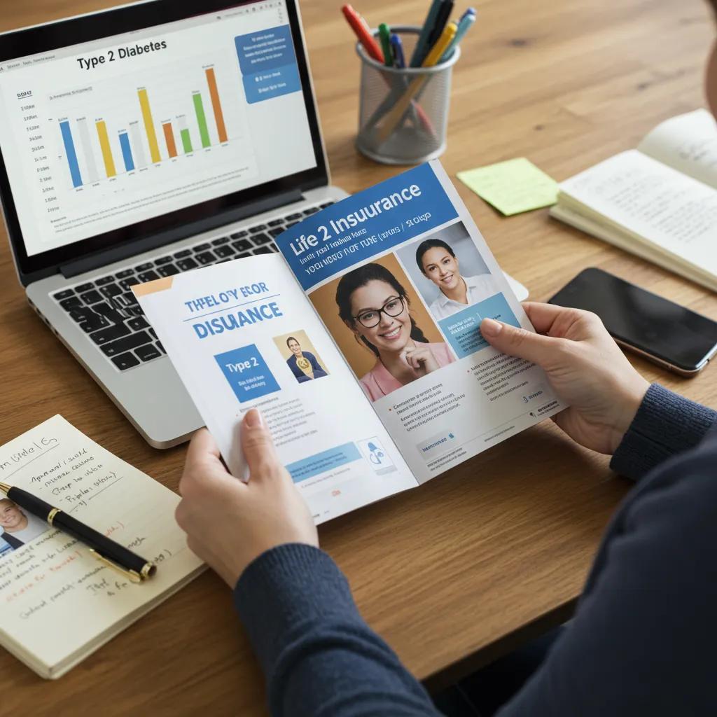Person with Type 2 diabetes reviewing life insurance policy options at a desk