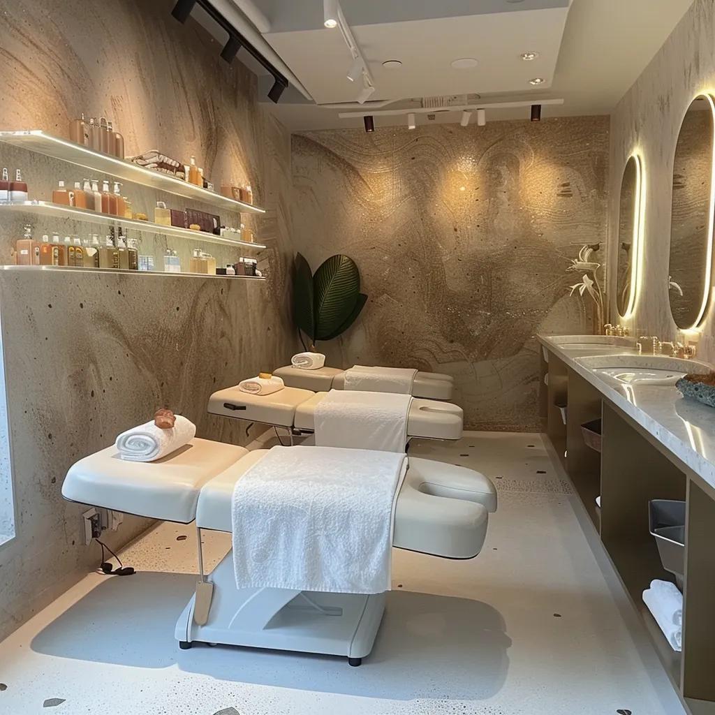 a chic, modern bikini wax salon in brooklyn showcases a highly personalized and exclusive atmosphere, featuring elegant decor, warm ambient lighting, and a serene treatment area designed for intimate client consultations.