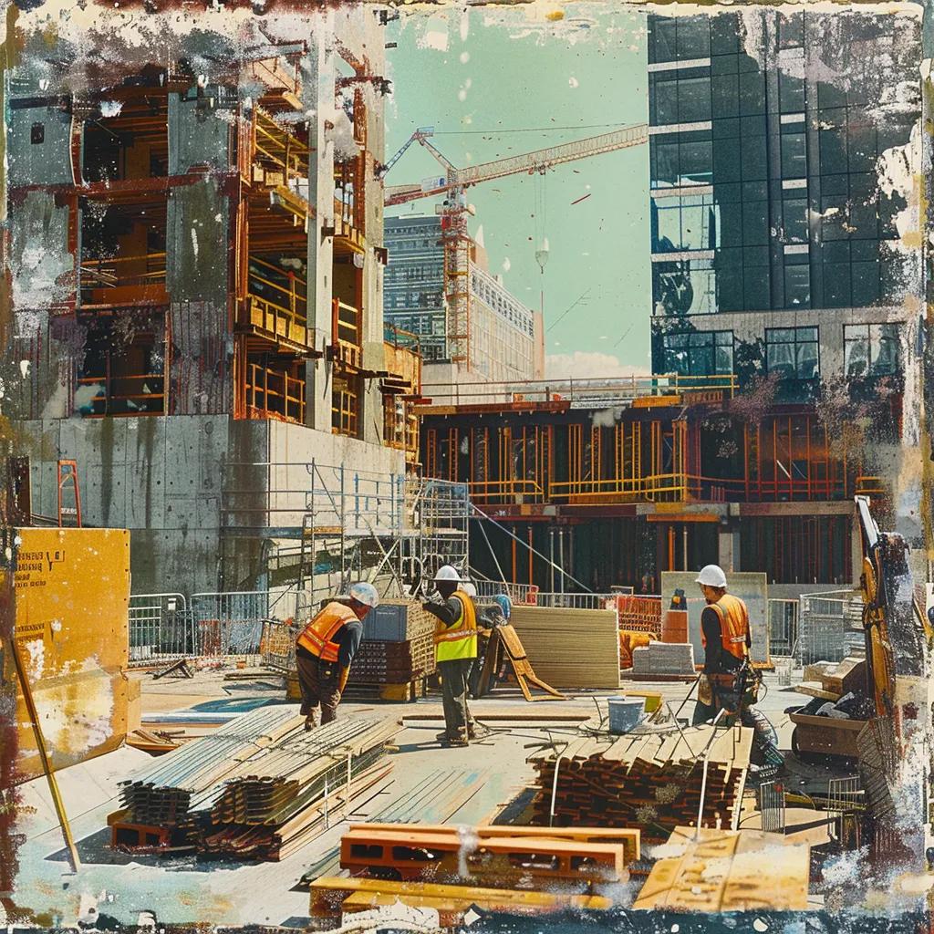 a dynamic urban construction site in knoxville, showcasing skilled workers in hard hats meticulously inspecting robust materials and precise measurements amidst a backdrop of partially erected commercial buildings. a dynamic urban construction site in knoxville, showcasing skilled workers in hard hats meticulously inspecting robust materials and precise measurements amidst a backdrop of partially erected commercial buildings.
