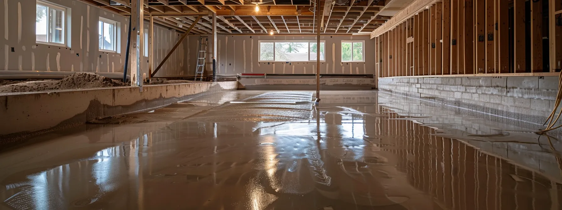 a well-lit basement showcases the waterproofing process with exposed concrete walls, as a contractor professionally applies waterproof membranes and installs a french drain, conveying a sense of efficiency and financial planning for homeowners. a well-lit basement showcases the waterproofing process with exposed concrete walls, as a contractor professionally applies waterproof membranes and installs a french drain, conveying a sense of efficiency and financial planning for homeowners.