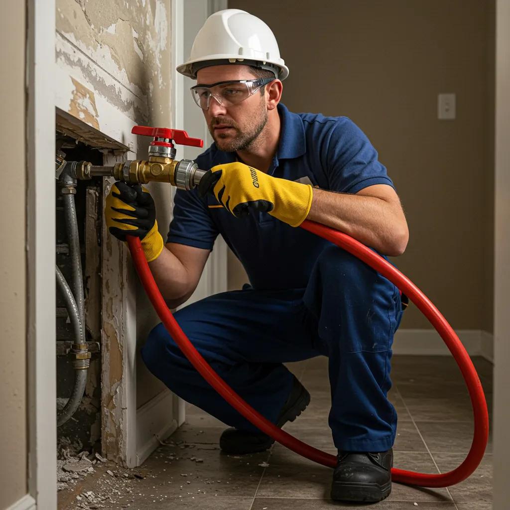 Plumber expertly fixing a burst pipe during an urgent plumbing situation