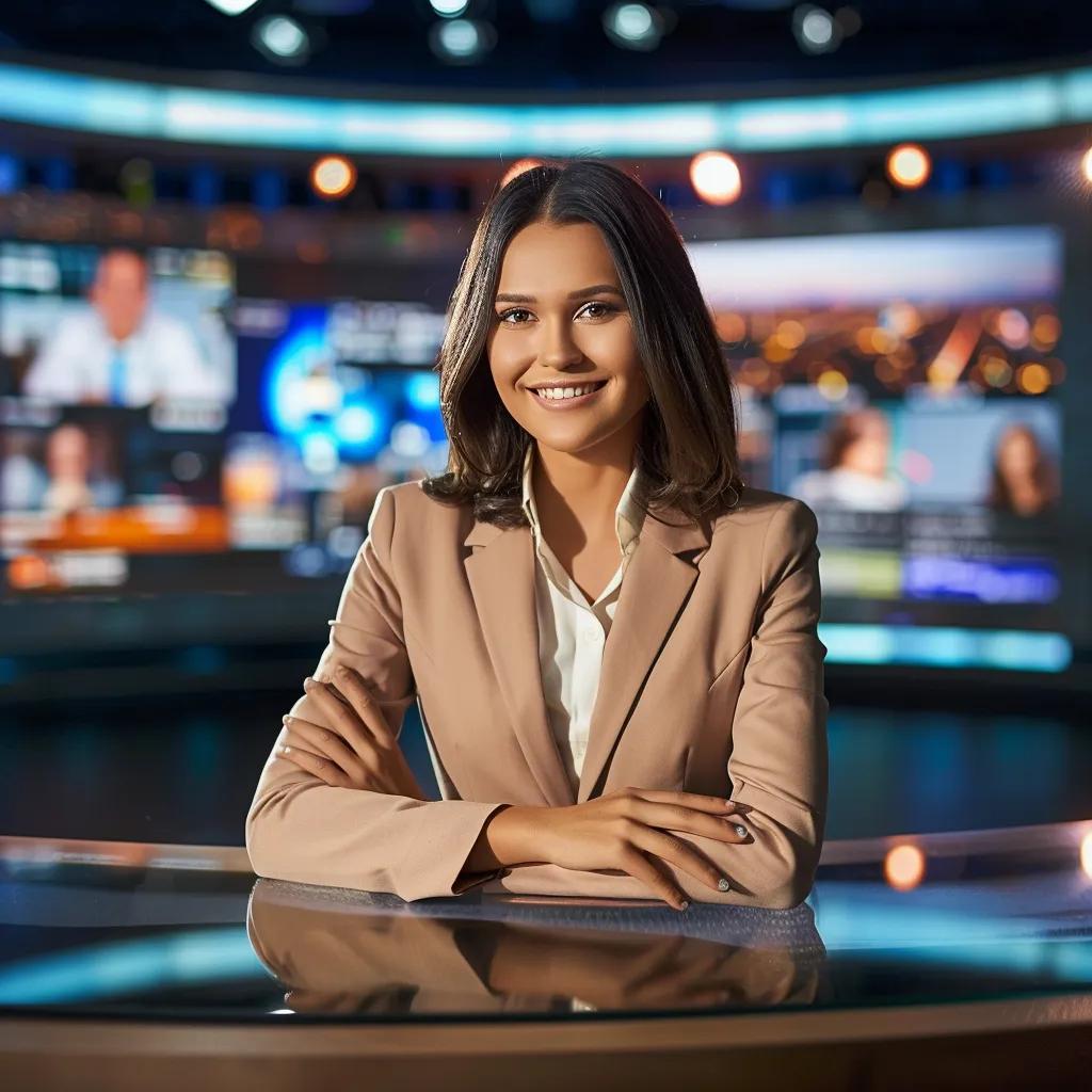 Local news anchor presenting a segment about community business, highlighting TV PR visibility
