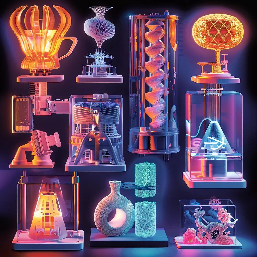 Comparison of different 3D printing technologies with machines and printed parts
