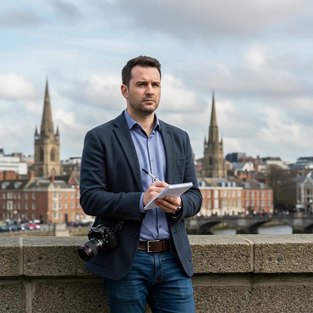 Private investigator in Bristol observing a public area with a notepad and camera