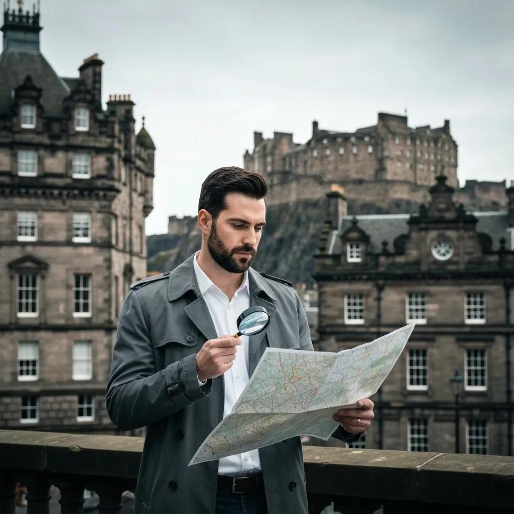 Private investigator in Edinburgh examining a map, symbolising people tracing services