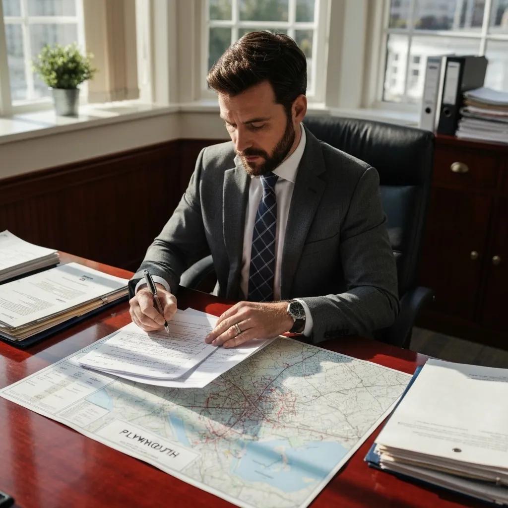 A private investigator examining case files in an office setting