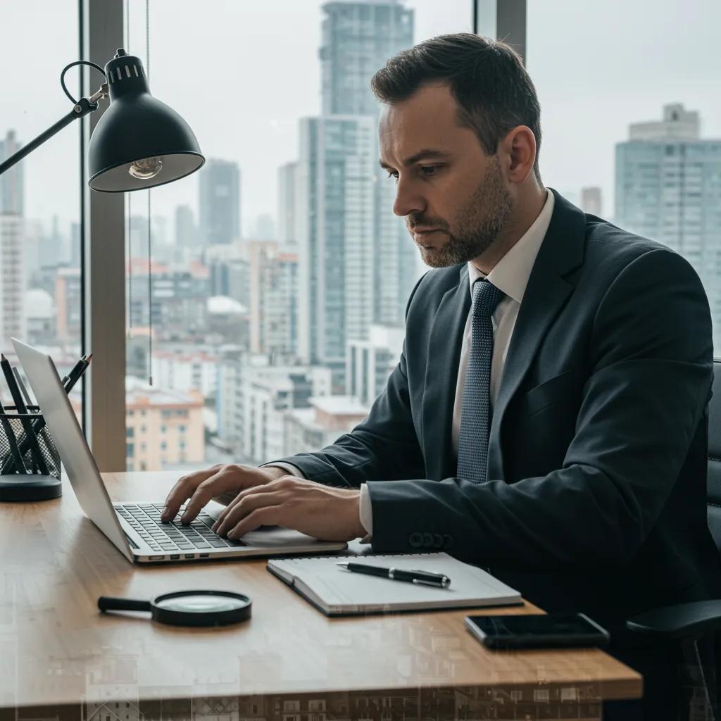 Private investigator working in an office, symbolizing investigation services in the UK