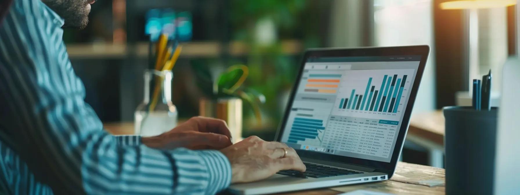 a focused office scene captures a professional engaged in a detailed discussion with a client over a modern laptop, showcasing financial charts and notes that illuminate the importance of identifying affordable yet high-quality bookkeeping services.