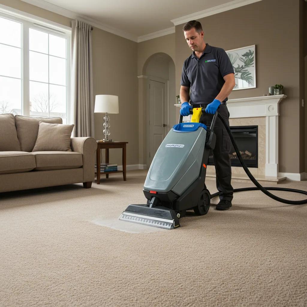 Ingredients for homemade carpet stain removers including vinegar, baking soda, and hydrogen peroxide on a kitchen counter