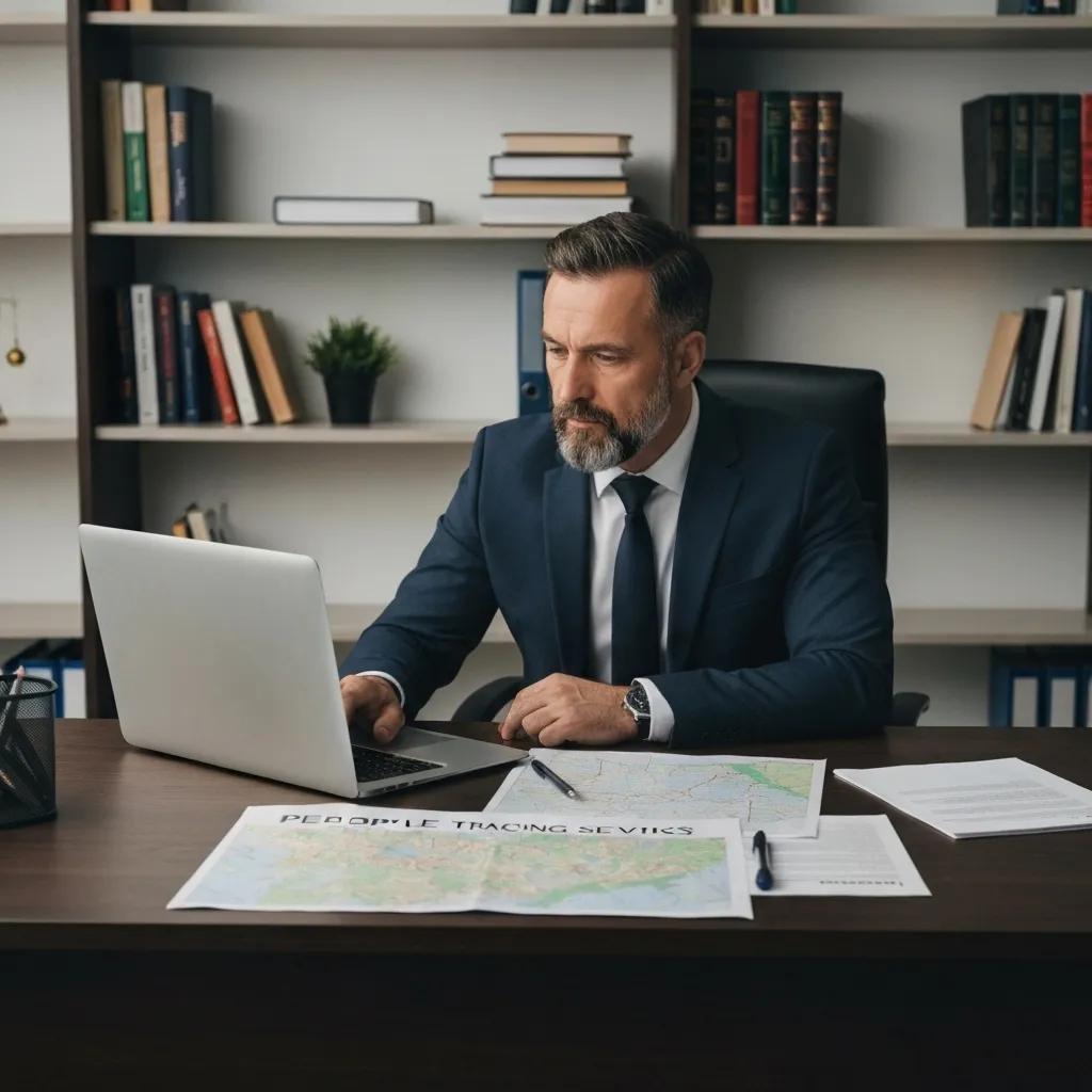 Professional investigator analyzing data for people tracing services