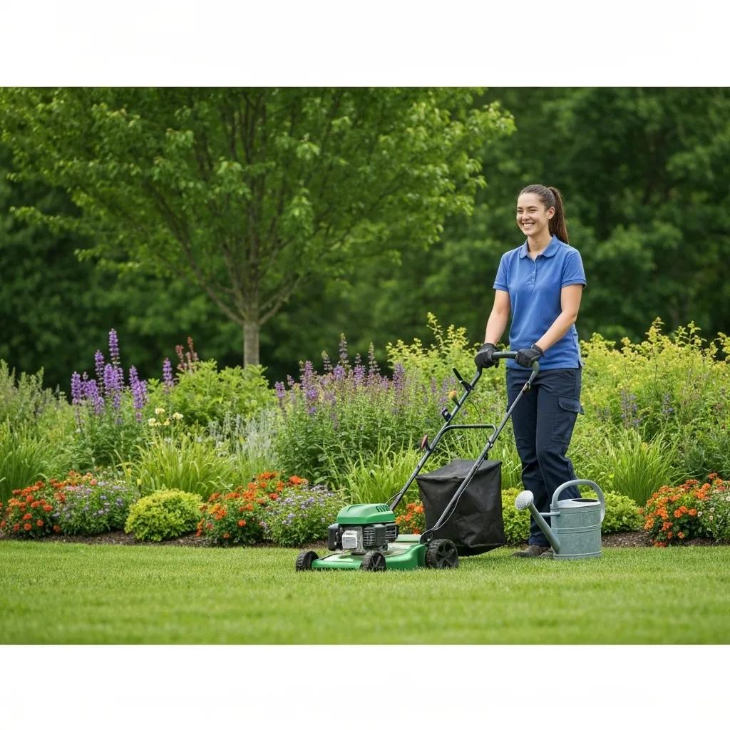 Professional landscaper implementing sustainable lawn care practices with native plants