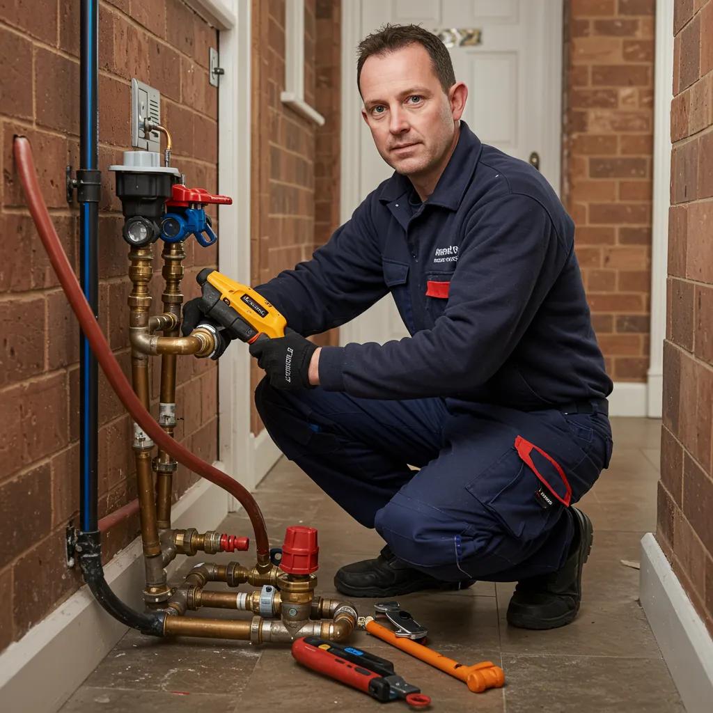 Skilled plumber working on a heating system in a Glasgow residence