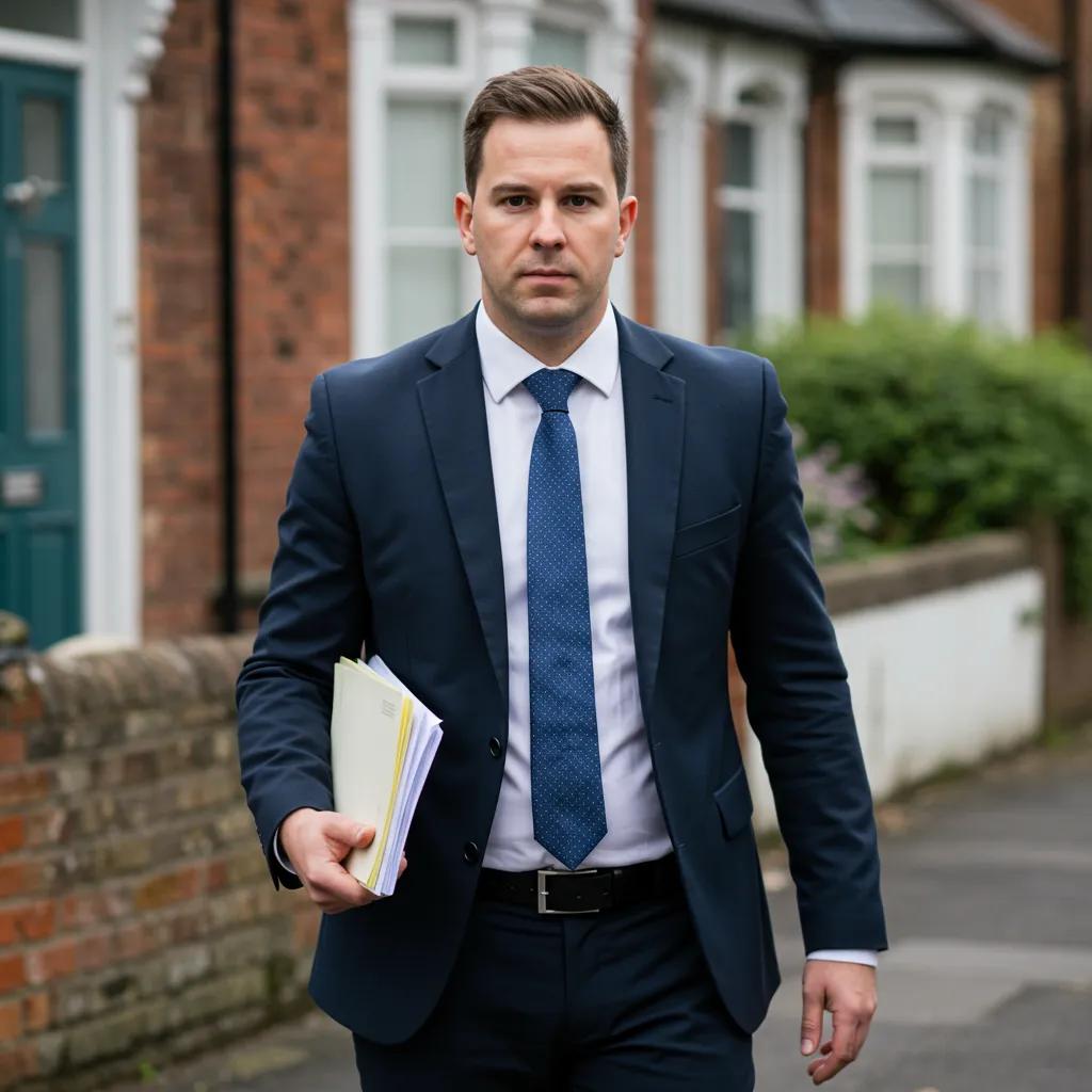 Professional process server discreetly delivering legal documents in a Bristol neighbourhood