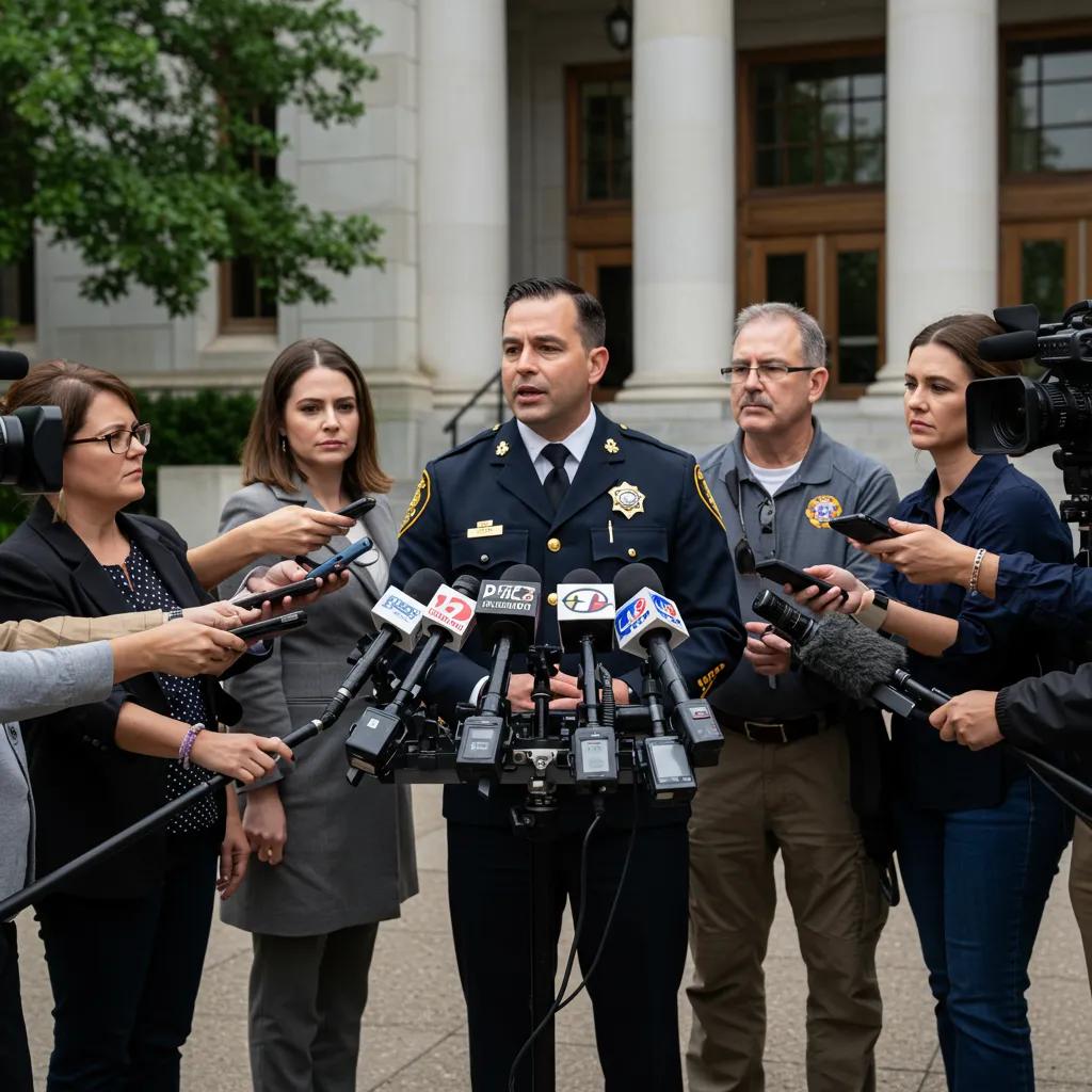 Public Information Officer engaging with media at a press conference