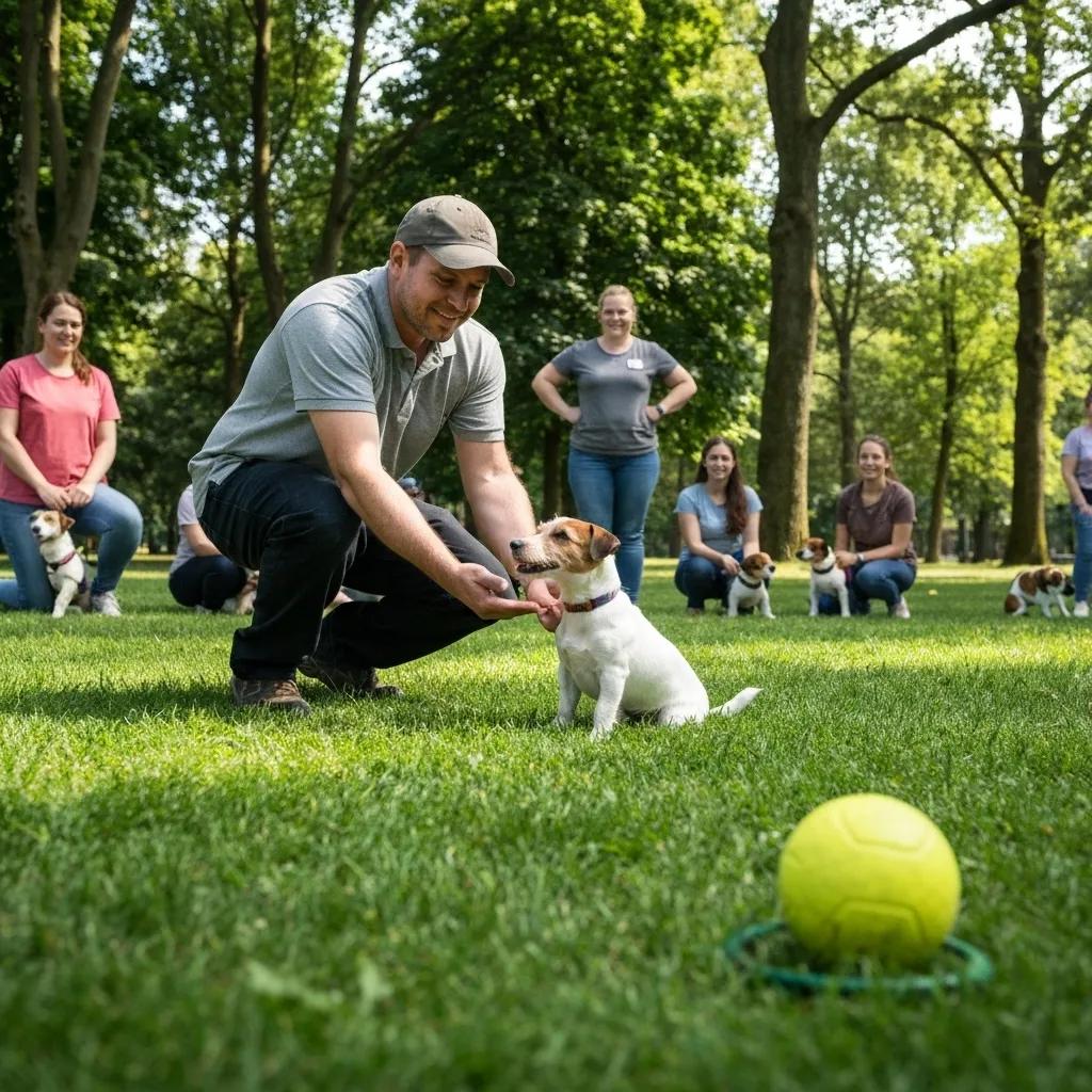 A puppy actively participating in a training class, emphasizing the importance of early socialization and training for new puppies